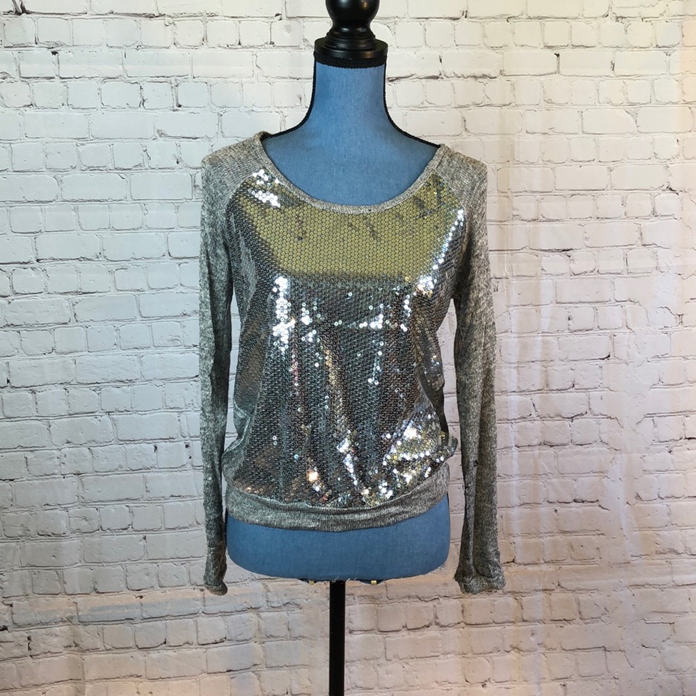 Paper Crane Silver Sequin Sweater Lightweight Small
